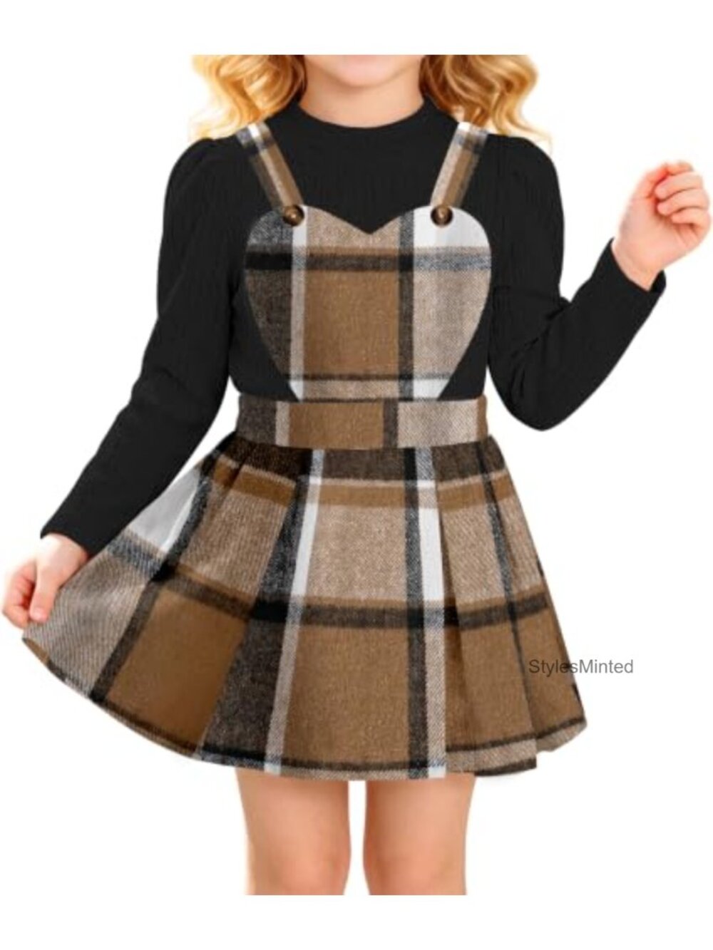 Toddler Girl Ribbed Knit Top Heart Suspender Skirt Set
